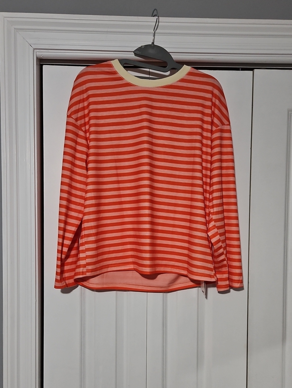 Womens Orange Striped Long-Sleeve Top